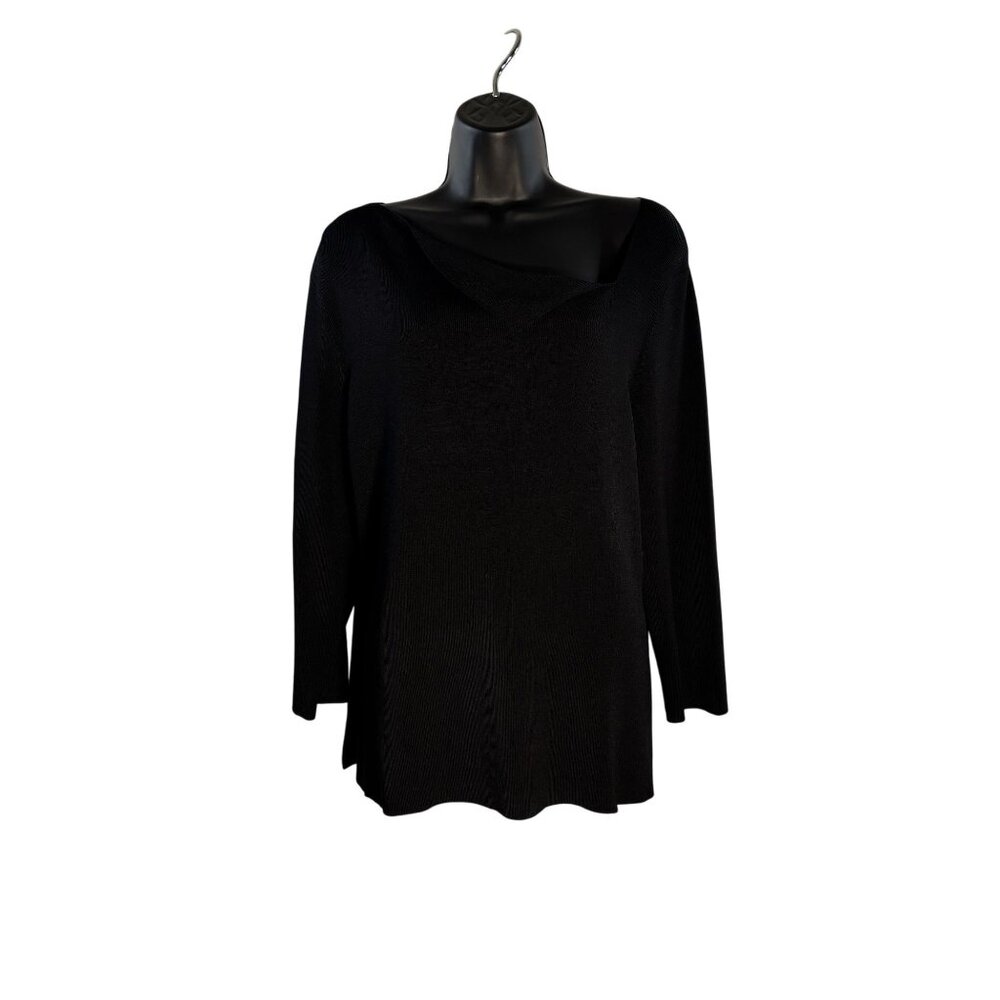 Rafaella Black Asymmetric Neckline Sweater XL Rayon/Nylon Blend Long Sleeve